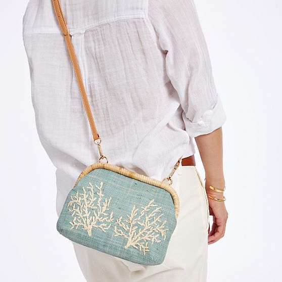 Embroidered Raffia Crossbody Bag