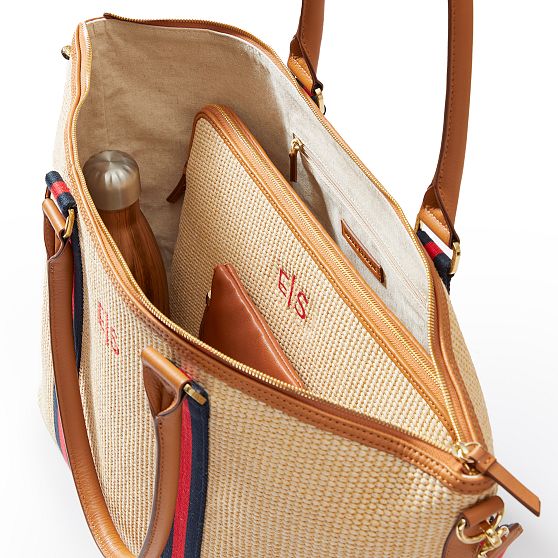 Raffia Twill Zip-Top Travel Tote