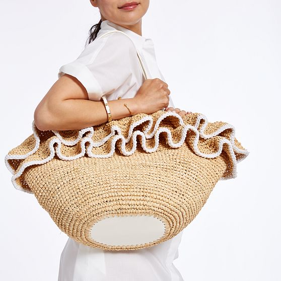 Ruffle Raffia Tote