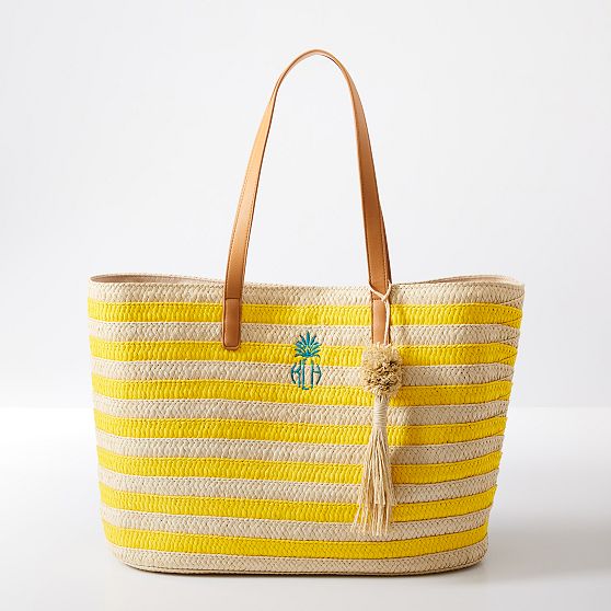 Striped Straw Tassel Tote