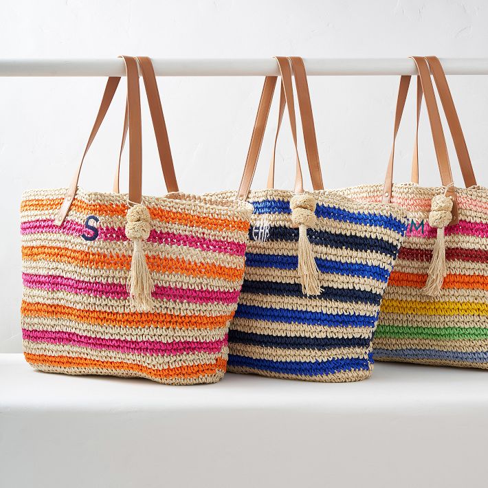 Colorful Stripe Straw Tote