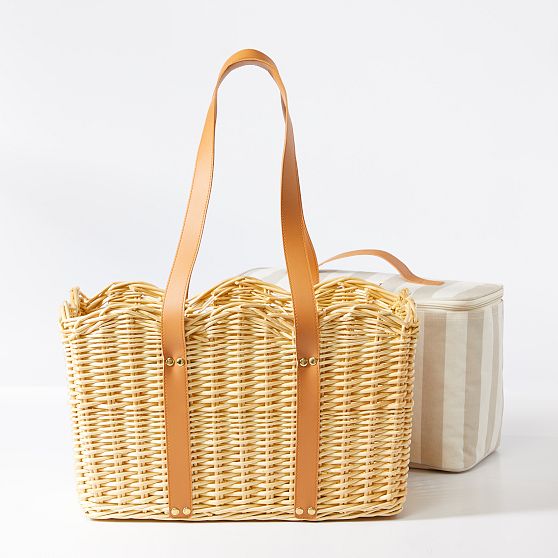 Scalloped Wicker Insulated Picnic Basket