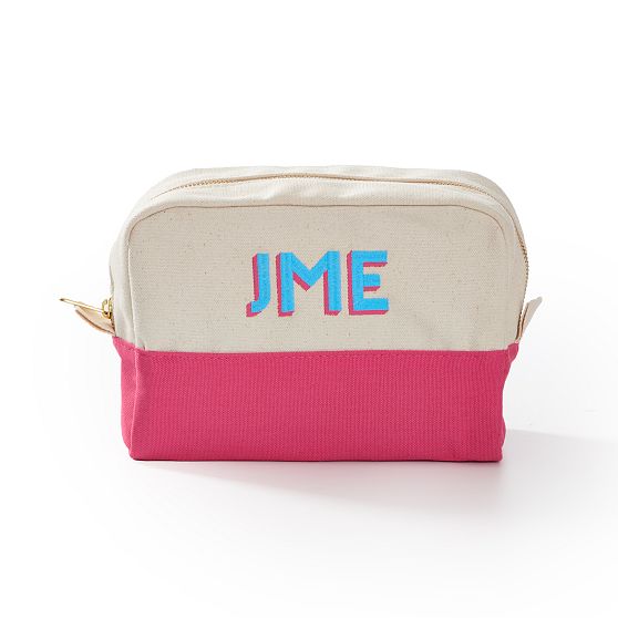 Embroidered Canvas Cosmetic Pouch