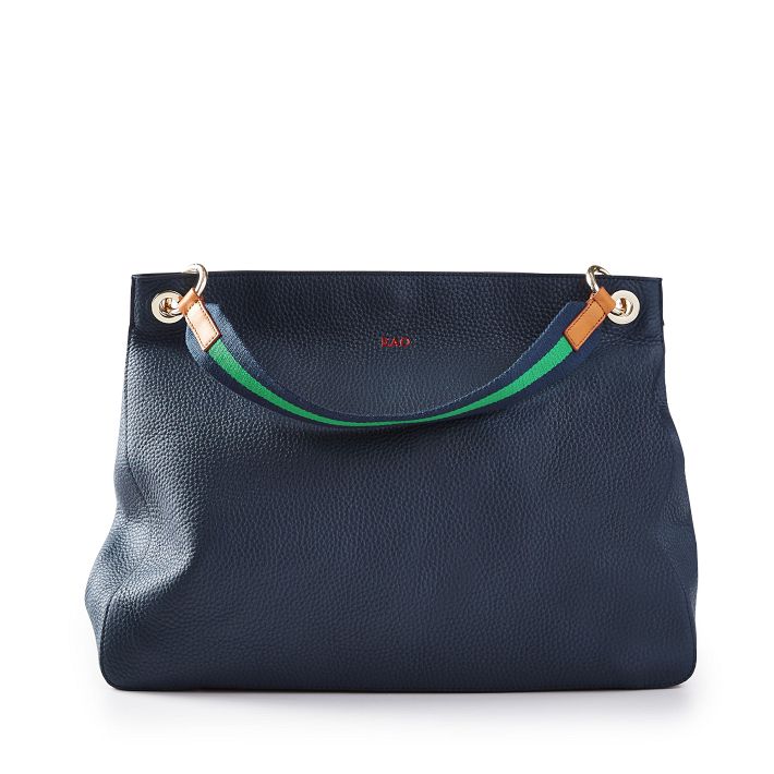 Navy Handbag with Green-Navy Twill Shoulder Strap Set