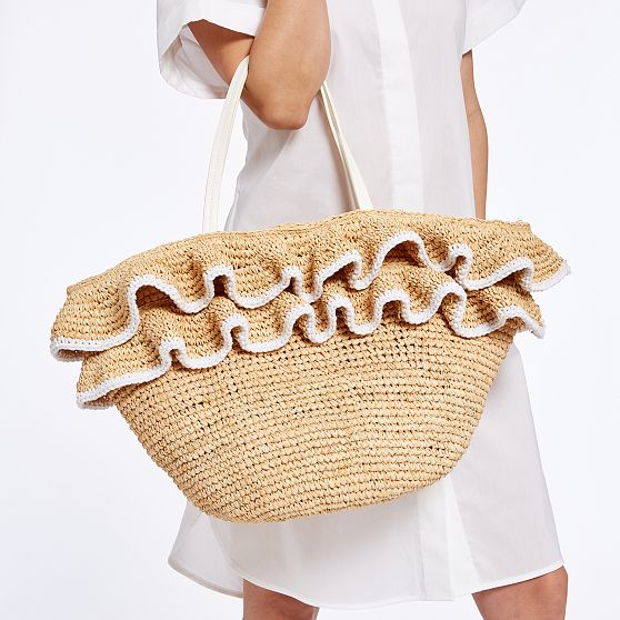 Ruffle Raffia Tote