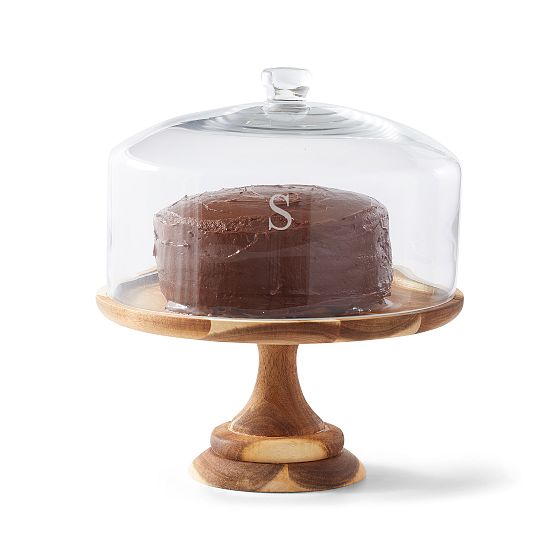 Acacia Wood Cake Stand with Glass Dome