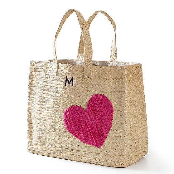 Heart Embroidered Oversized Straw Beach Tote