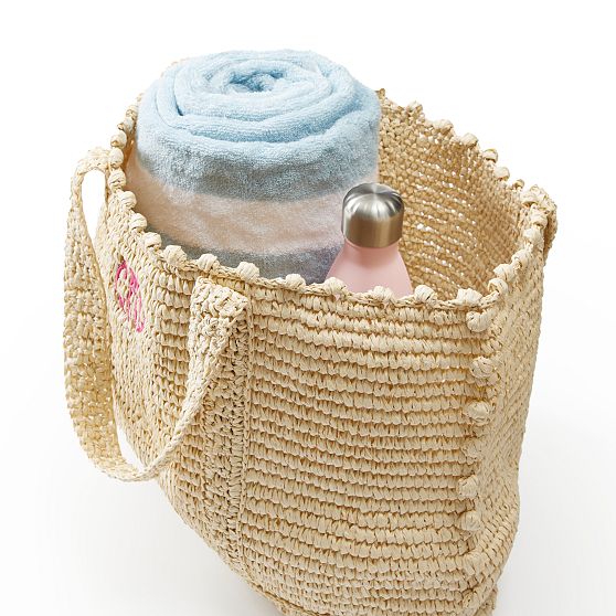 Pom Pom Straw Beach Tote