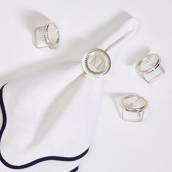 Celebration Beaded Napkin Ring, Set of 4 with "G" initial in Mrs. Eaves Roman Font