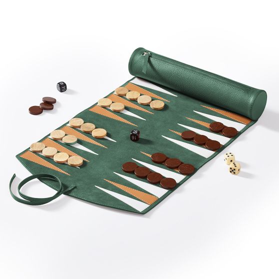 Leather Travel Backgammon Set Racing Green