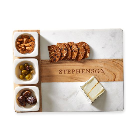 Wood and Marble Appetizer Serving Platter | Personalization: B&S