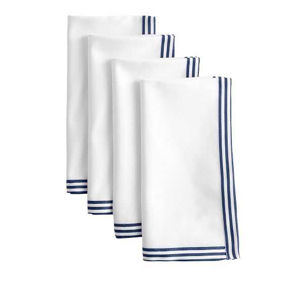 Set of 4 Beachport Stripe Napkins, White Cotton with Navy Anchor