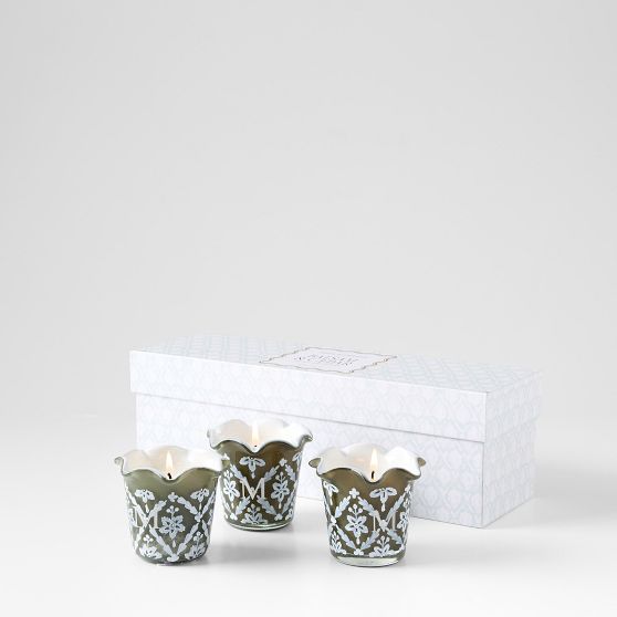 Hand Painted Block Print Votive Candle, Set of 3
