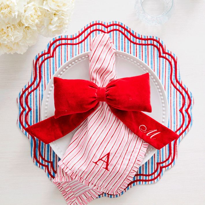 Block Print Ruffle Edge Dinner Napkins, Set of 4 Mark and Graham