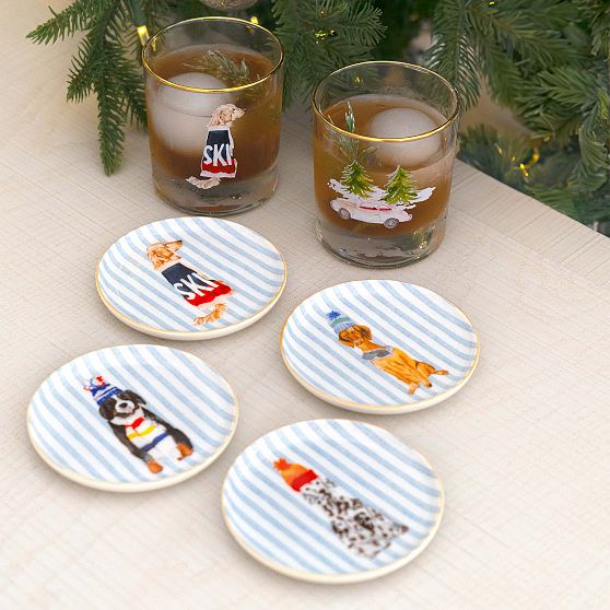 Mark &amp; Graham x Gray Malin Ski Dog Coasters, Set of 4