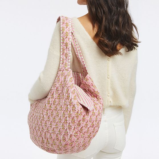 Block Print Quilted Tie Tote