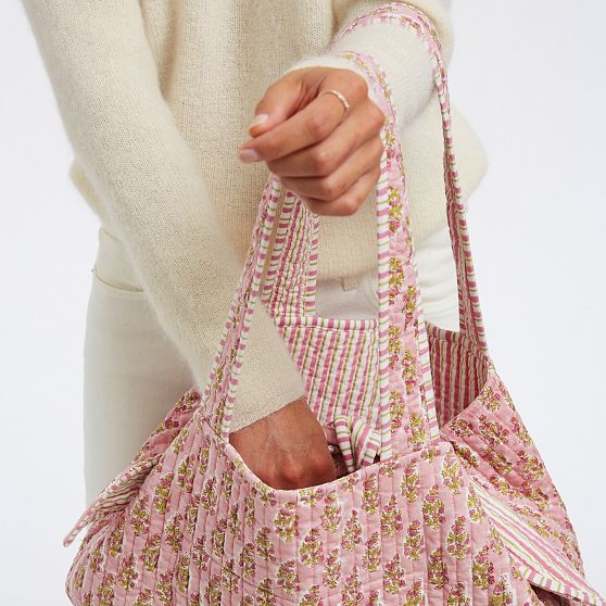 Block Print Quilted Tie Tote