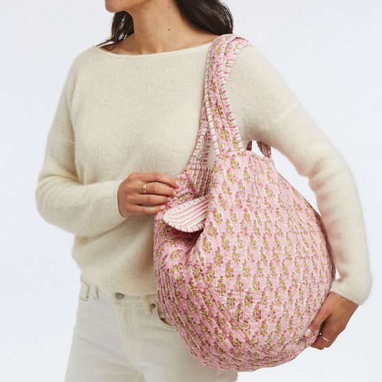 Block Print Quilted Tie Tote