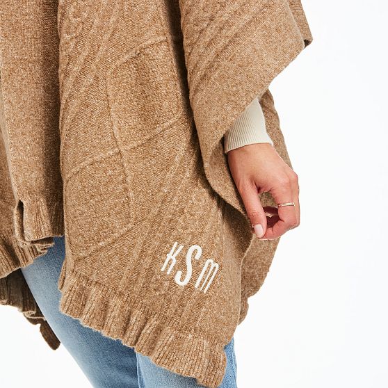 Cable Knit Ruffle Poncho