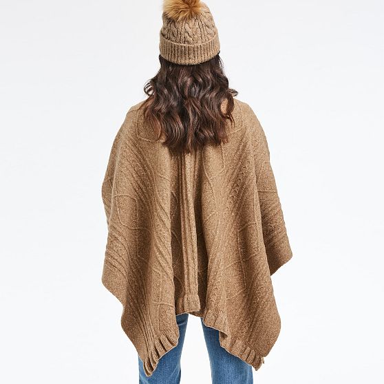 Cable Knit Ruffle Poncho