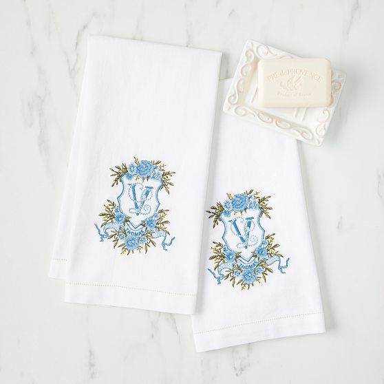 Bespoke Embroidered Crest Guest Towels, Set of 2