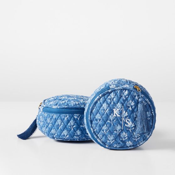 Block Print Quilted Round Travel Pouch