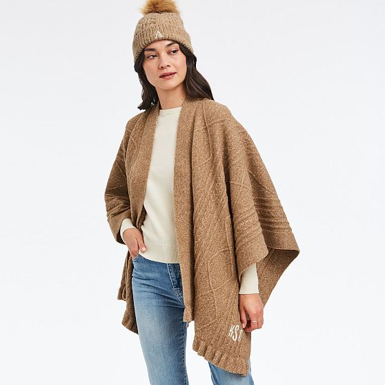 Cable Knit Ruffle Poncho