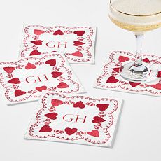 Embroidered Hearts Coasters, Set of 4