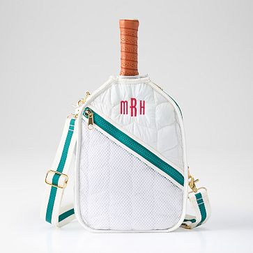 Lightweight Puffer Pickleball Crossbody, White-Green