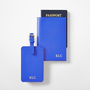 Fillmore Vegan Leather Luggage Tag and Passport Case, Cobalt, Foil Debossed