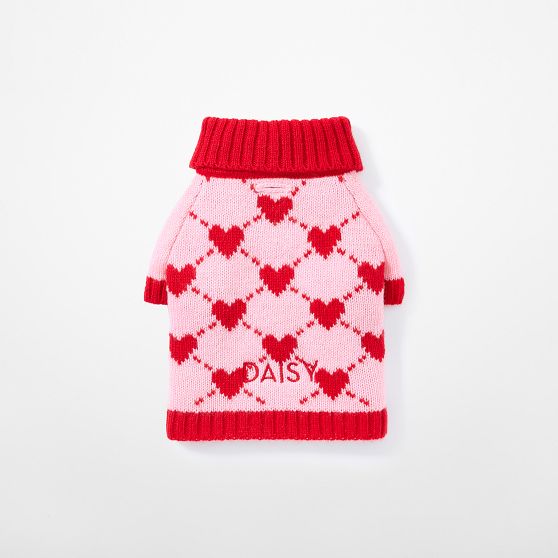 Knit Dog Sweater, Diamond Hearts Pink-Red, X-Small
