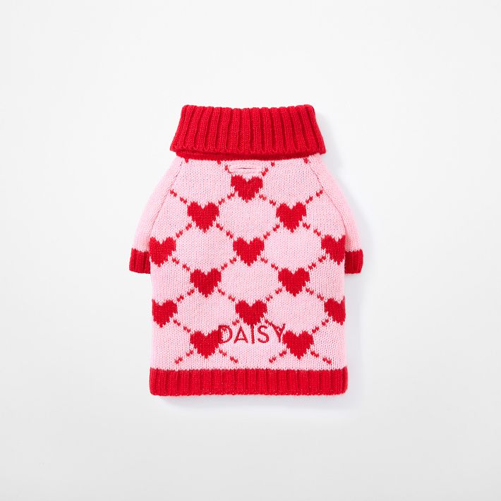 Knit Dog Sweater, Diamond Hearts Pink-Red, X-Small