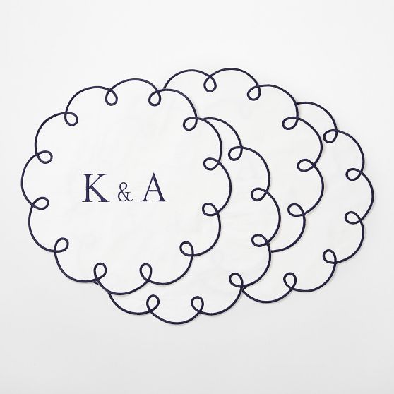 Embroidered Loop Placemats, Set of 4, White-Navy
