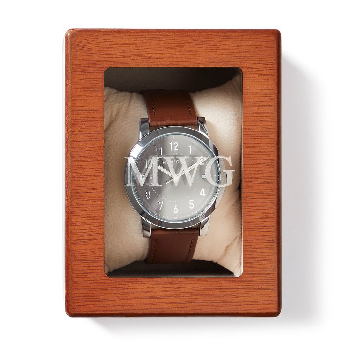 Wooden Watch Box with Quartz Clock