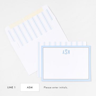 Personalized Stationery Notecards, Set of 24, Pinstripe, Blue