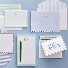 Personalized Coastal Stripe Stationery Folded Cards, Set of 24