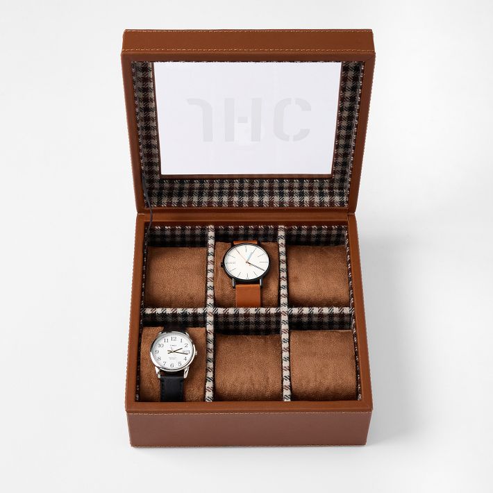 Leather and Houndstooth Watch Box