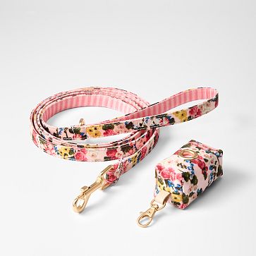 Sanderson Dog Leash Set, Small, Hollyhocks Pink
