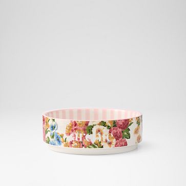 Sanderson Ceramic Pet Bowl, Small, Hollyhocks White