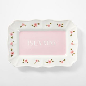 Hand Painted Ceramic Floral Catchall, White-Pink