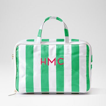 Clear Coated Travel Case, Green-White Stripe