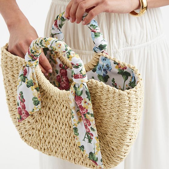 Sanderson Ribbon Wrapped Straw Bag