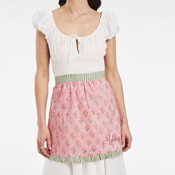 Block Print Ruffle Half Apron