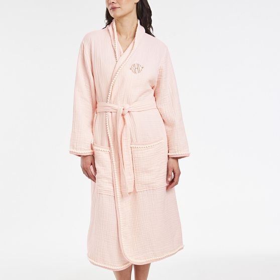 Pom Trim Cotton Bath Robe