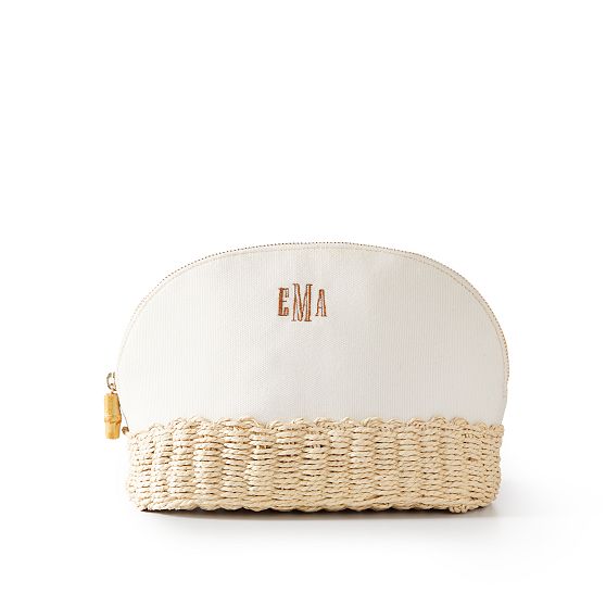 Canvas and Raffia Travel Cosmetic Case