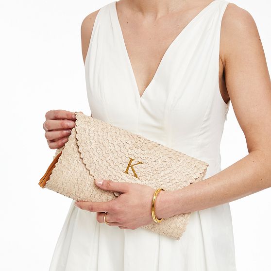 Palm Leaf Scalloped Clutch