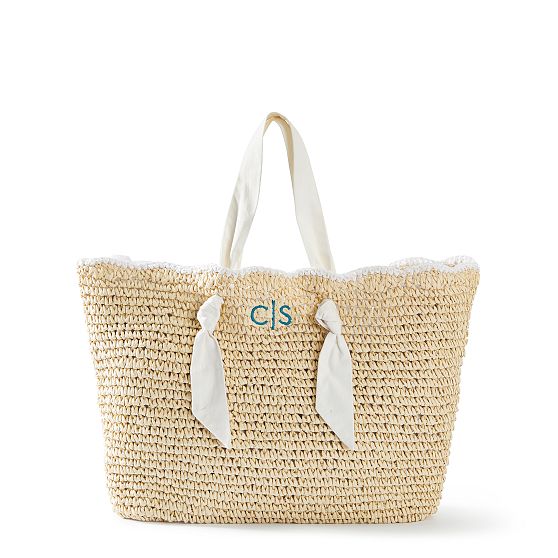Ribbon Scalloped Raffia Tote