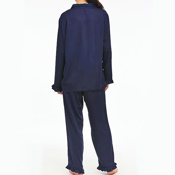 Ruffle Sateen Long Pajamas