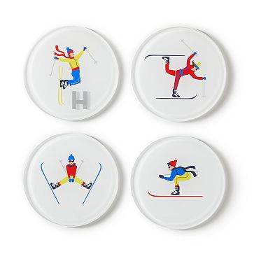 Skier Glass Coasters, Set of 4