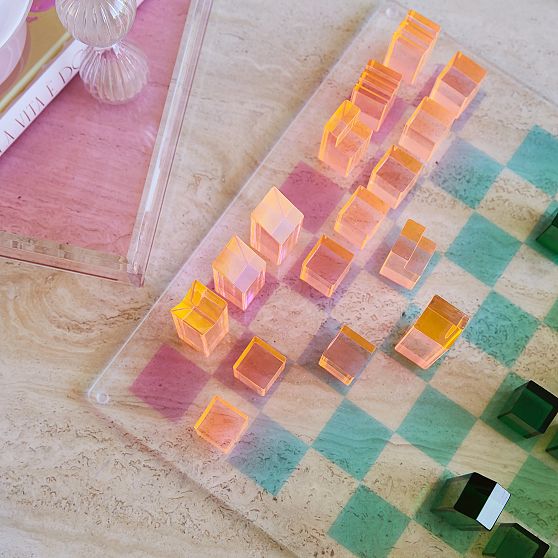 Colorful Acrylic Chess Checkers Game Set